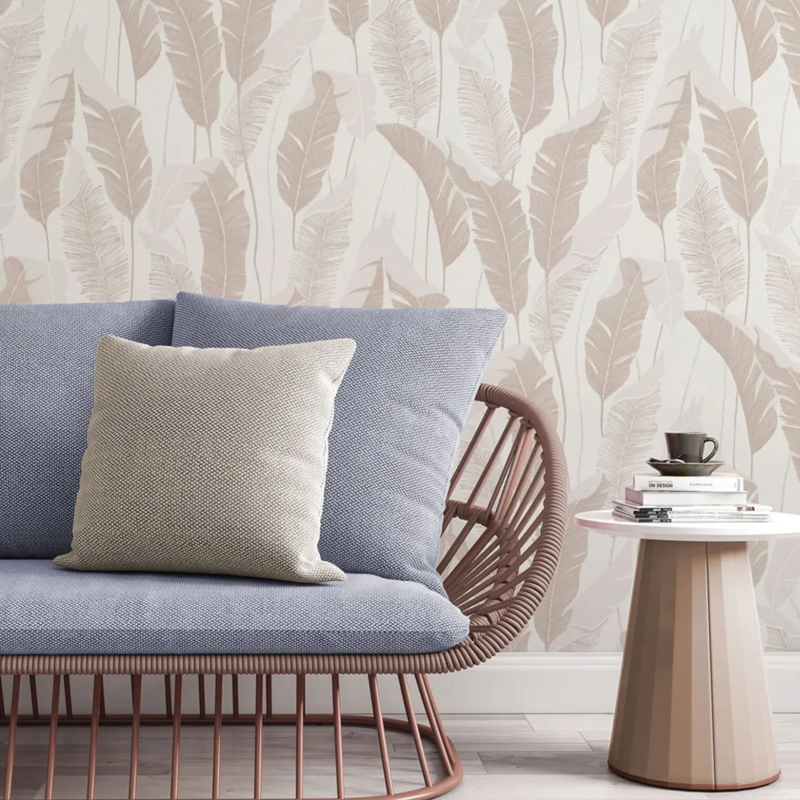 Vliestapete Blattmuster Weiß Creme Metallic 10344-02