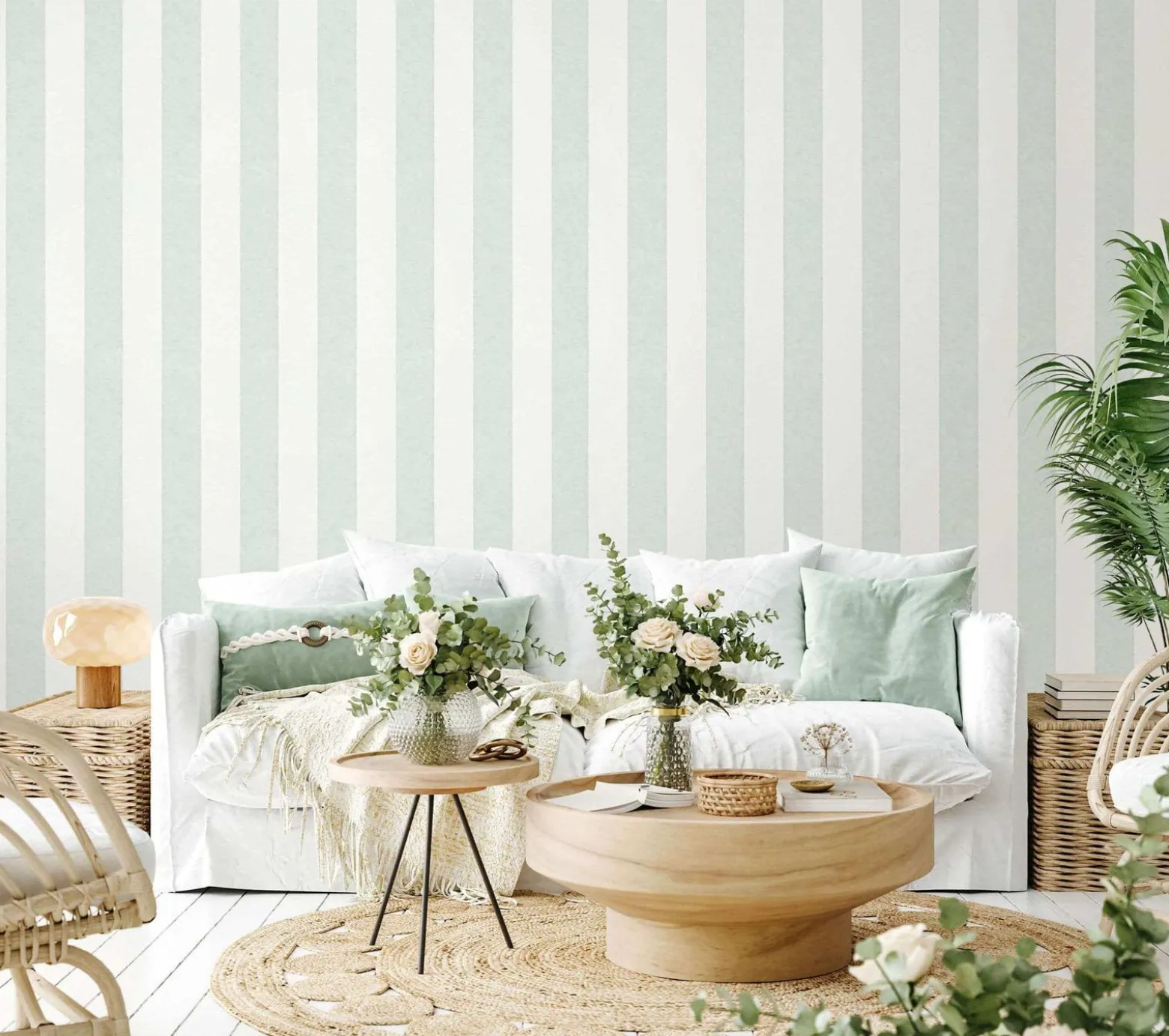 Vliestapete Block Streifen Creme Mintgrün Glitzer 34410
