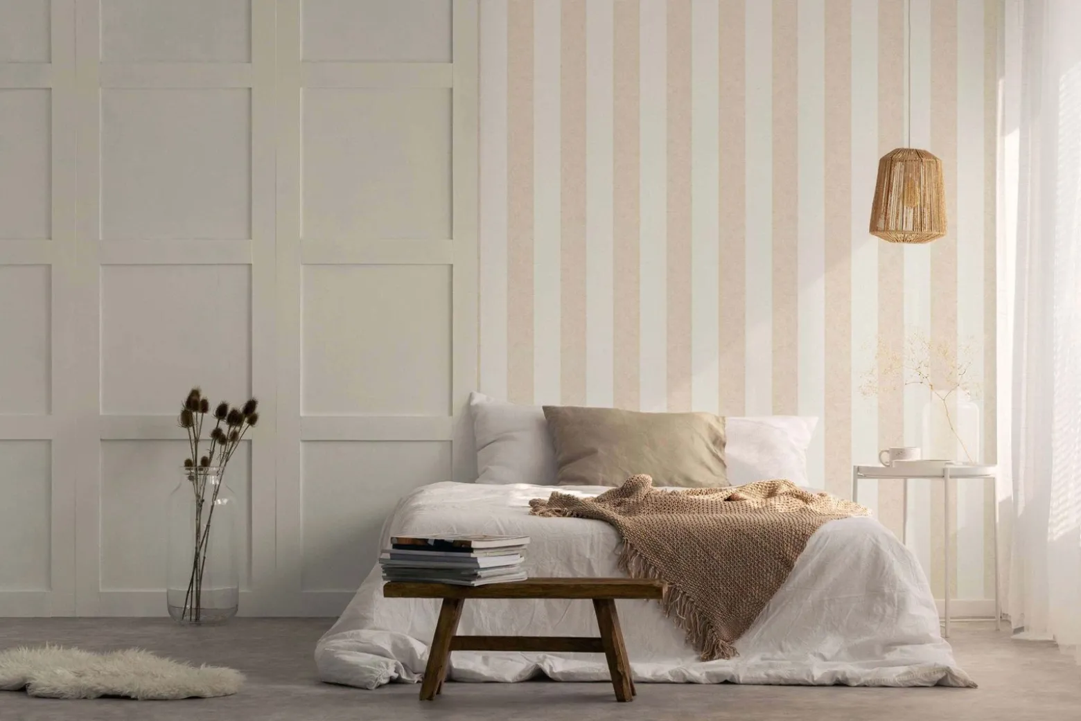 Vliestapete Block Streifen Weiß Beige Glitzer 34413