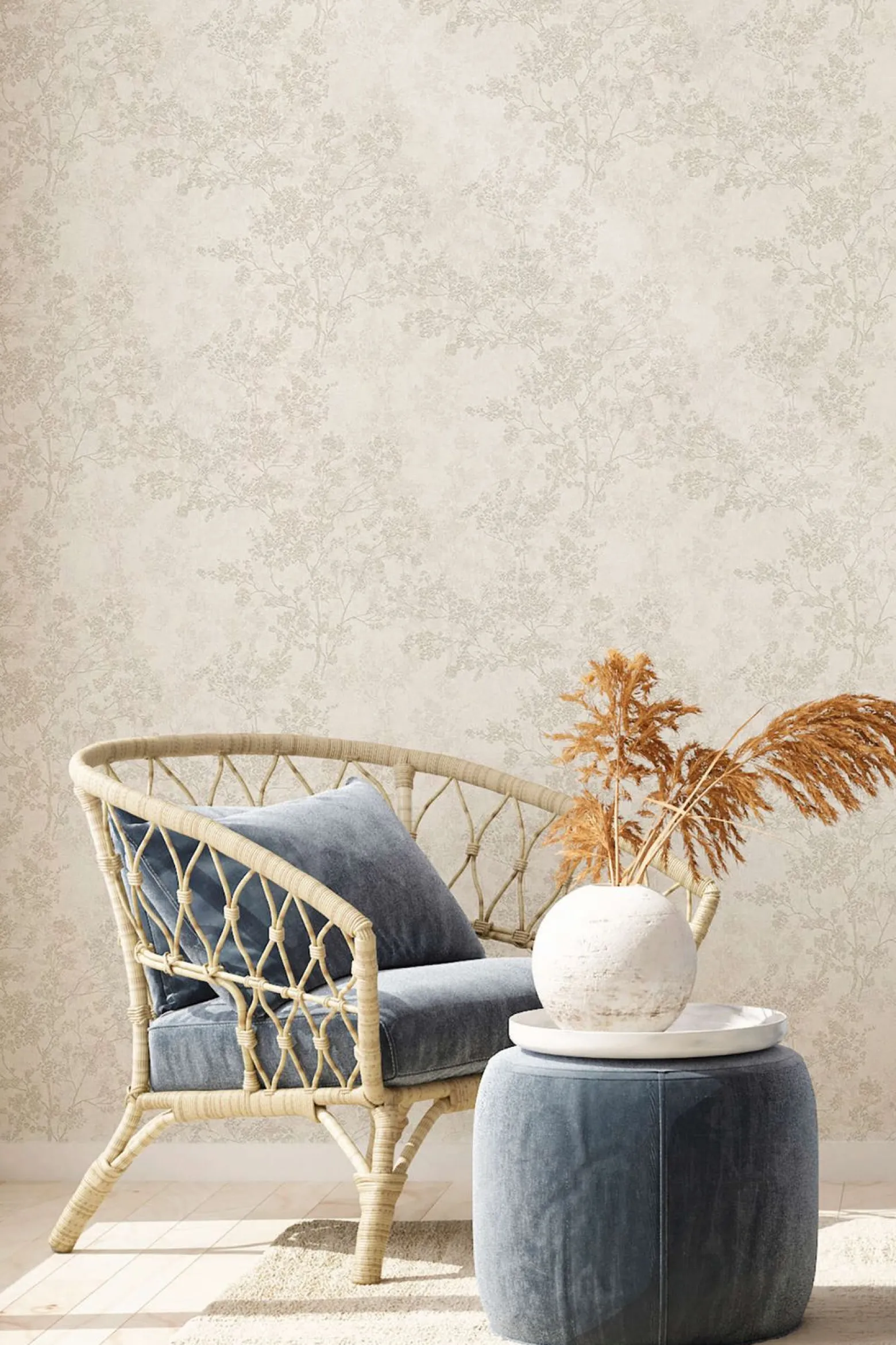 Vliestapete Blütenzweige creme grau beige 37397-2