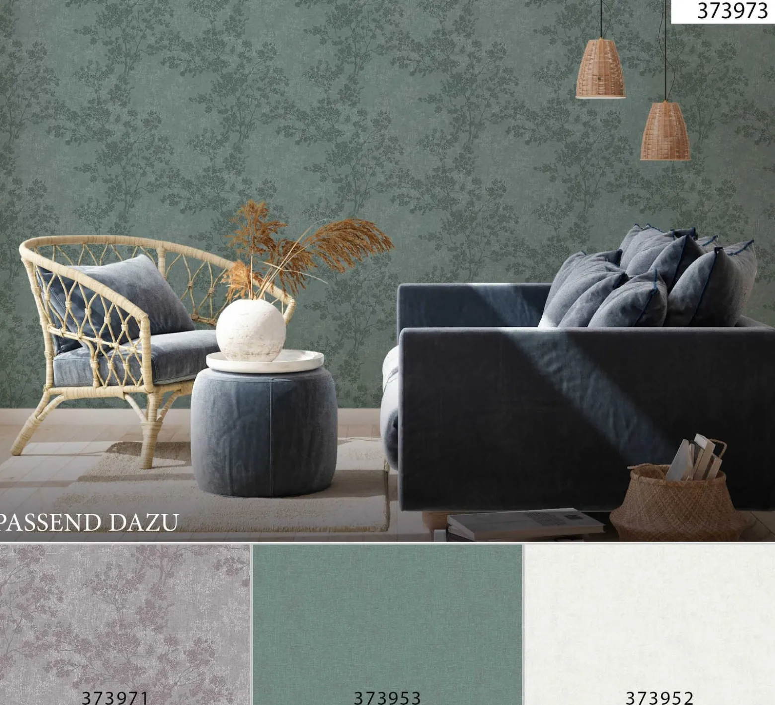 Vliestapete Blütenzweige grün creme 37397-3