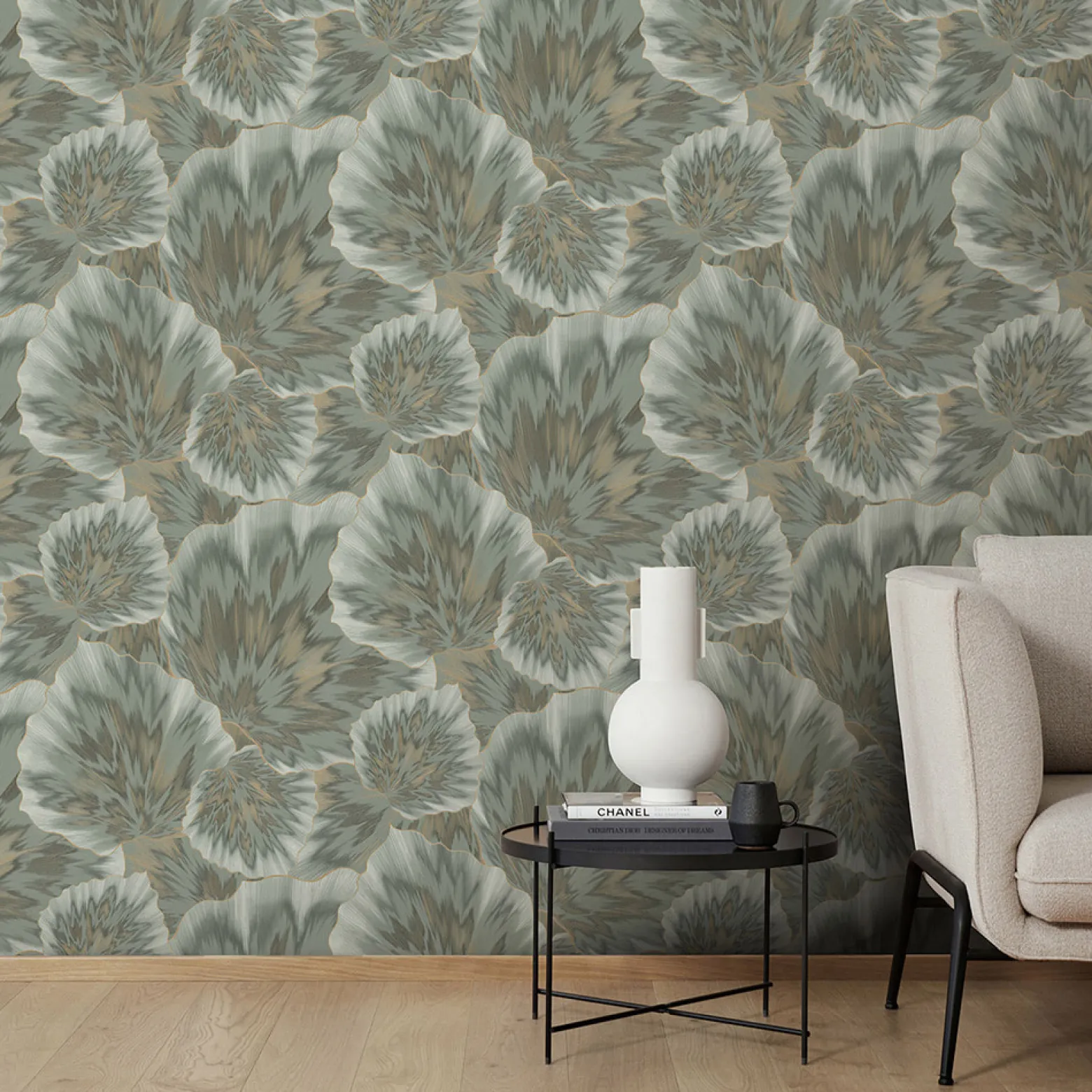 Vliestapete Blätter Abstrakt Grün Gold Metallic 10402-24