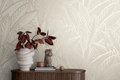 Vliestapete Blätter Abstrakt Grau Creme Metallic 39933-3