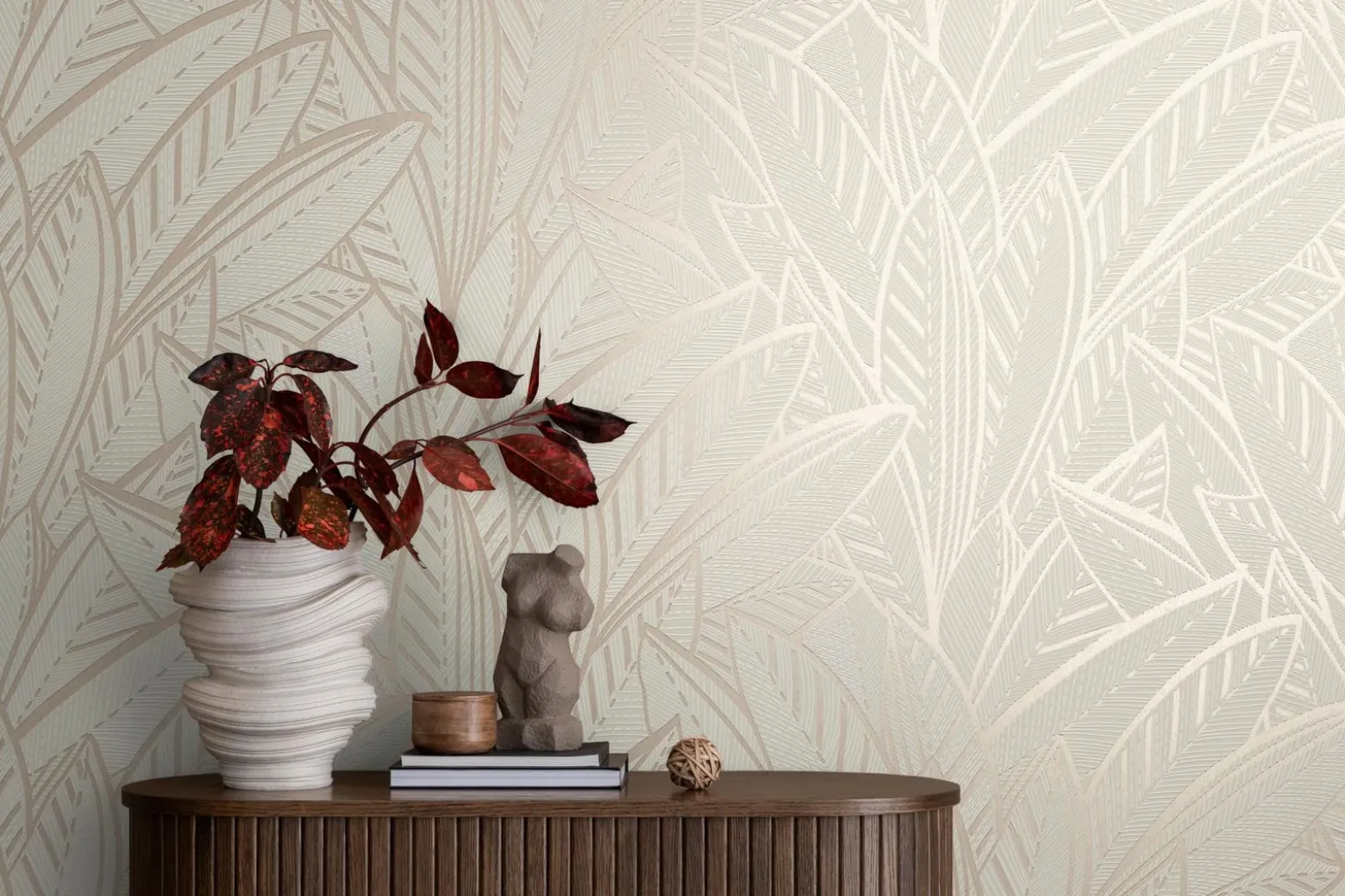 Vliestapete Blätter Abstrakt Grau Creme Metallic 39933-3