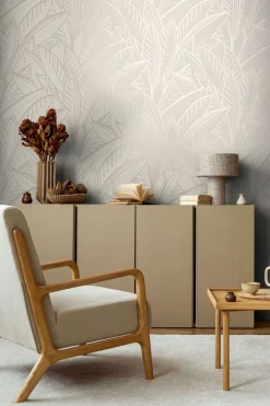 Vliestapete Blätter Abstrakt Grau Creme Metallic 39933-3