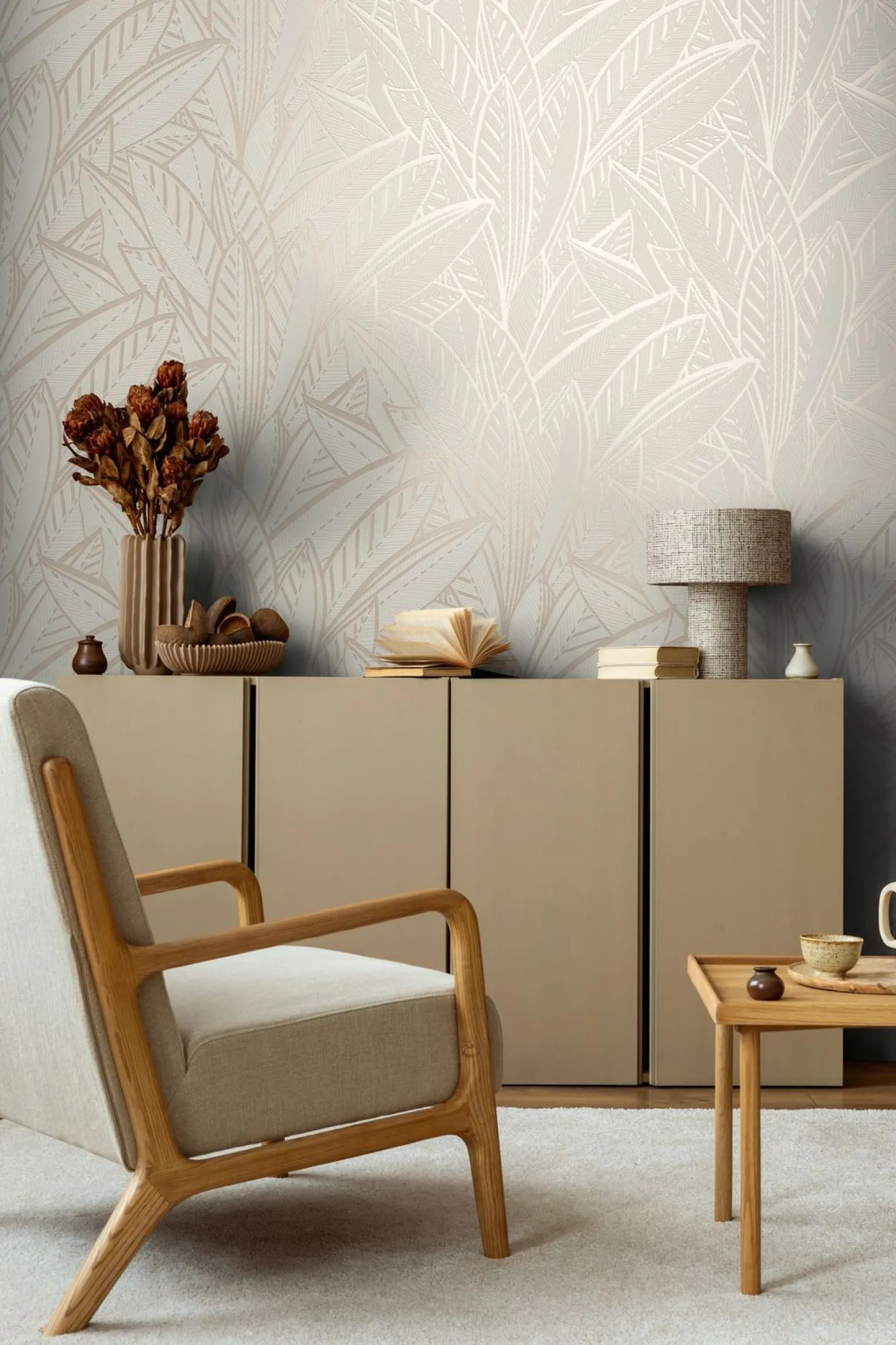 Vliestapete Blätter Abstrakt Grau Creme Metallic 39933-3