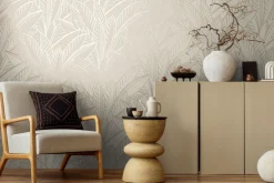 Vliestapete Blätter Abstrakt Grau Creme Metallic 39933-3