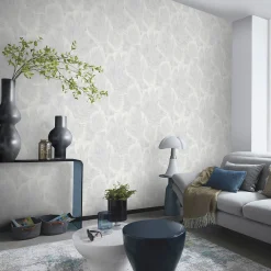 Vliestapete Blätter Abstrakt Weiß Creme Metallic 10402-01