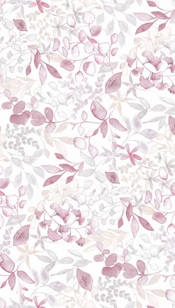 Vliestapete Blätter Aquarell Weiß Rosa Grau 39692-2