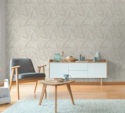 Vliestapete Blätter Beige Grau Silber Metallic 79096-2