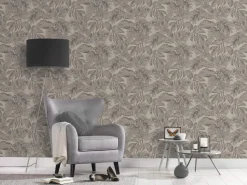 Vliestapete Blätter Beige Grau Silber Metallic 39340-2