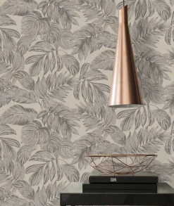 Vliestapete Blätter Beige Grau Silber Metallic 39340-2