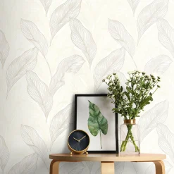 Vliestapete Blätter Beige Metallic Glitzer 10282-02