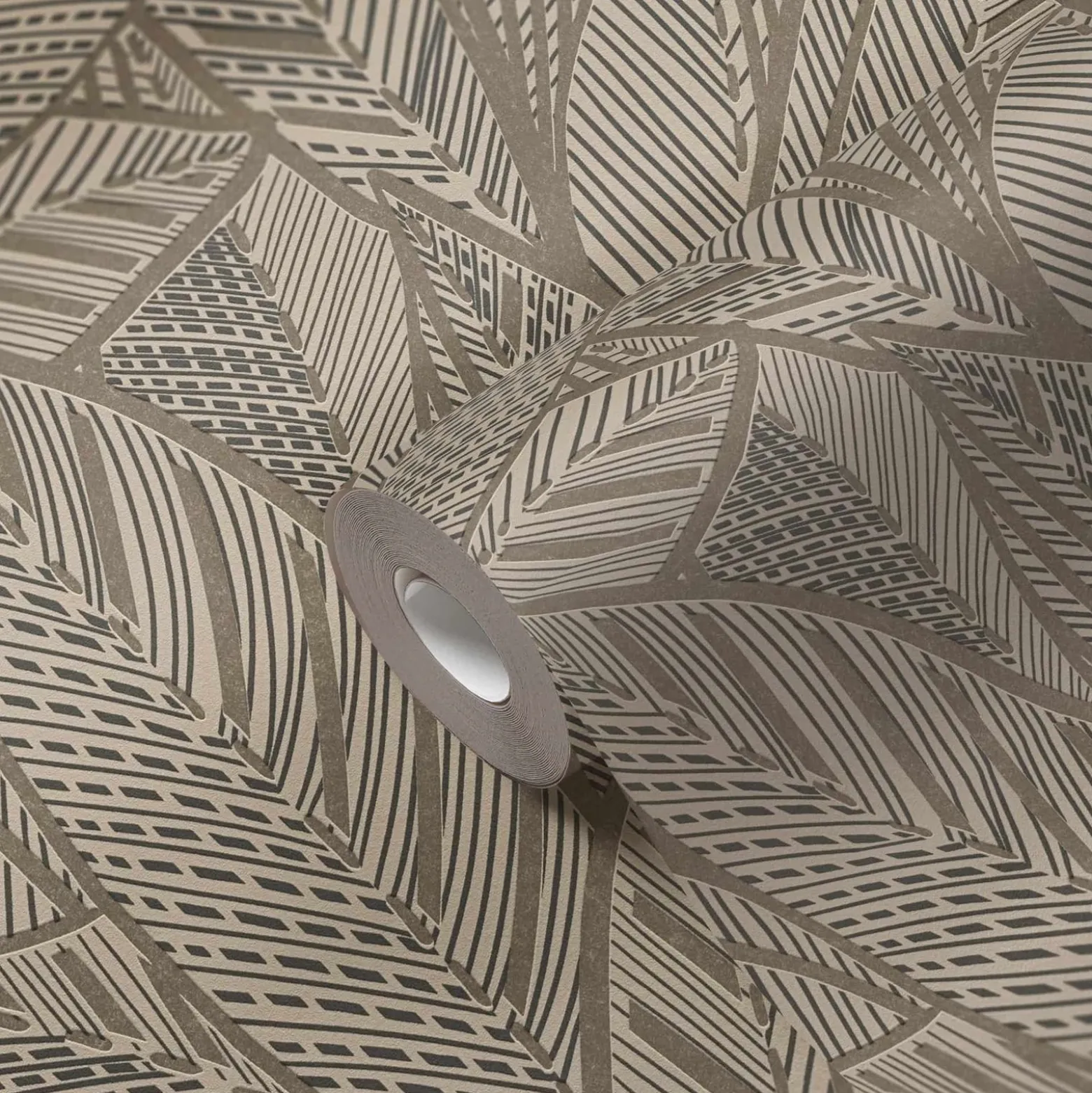 Vliestapete Blätter Beige Schwarz Metallic 39933-2