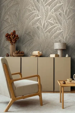 Vliestapete Blätter Beige Schwarz Metallic 39933-2