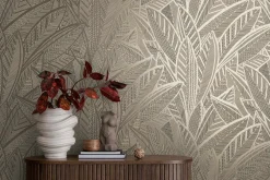 Vliestapete Blätter Beige Schwarz Metallic 39933-2