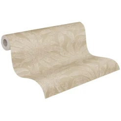 Vliestapete Blätter Beige Weiß Gold Metallic 39501-4