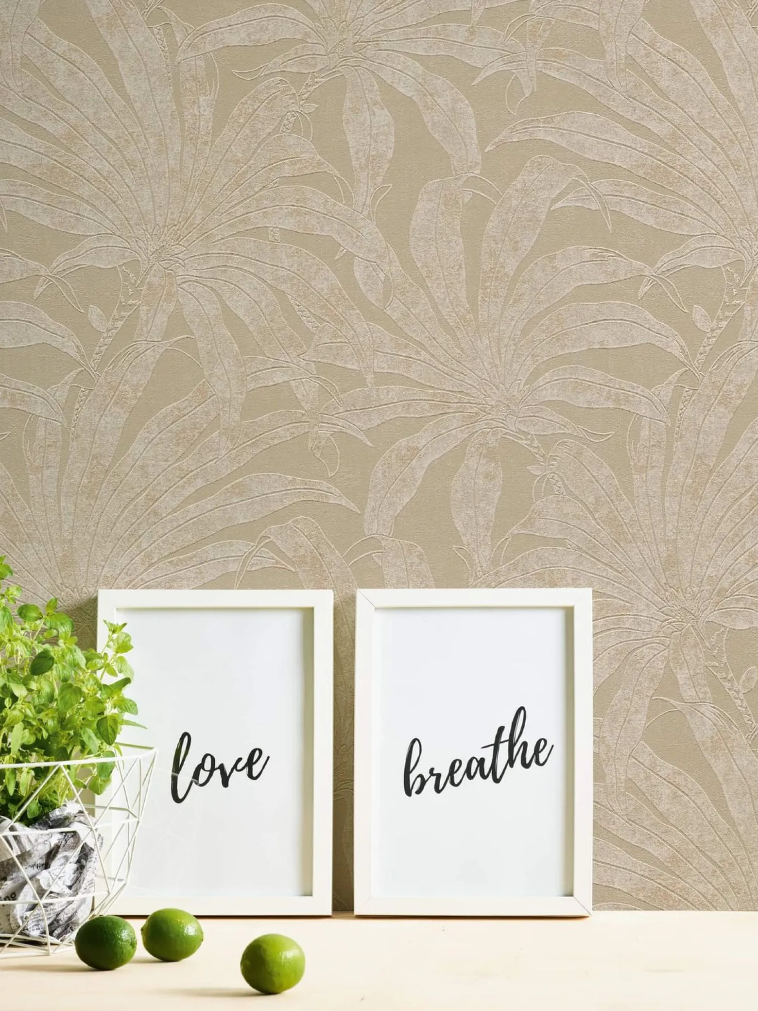Vliestapete Blätter Beige Weiß Gold Metallic 39501-4