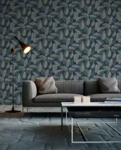 Vliestapete Blätter Blau Grün Weiß 39094-4