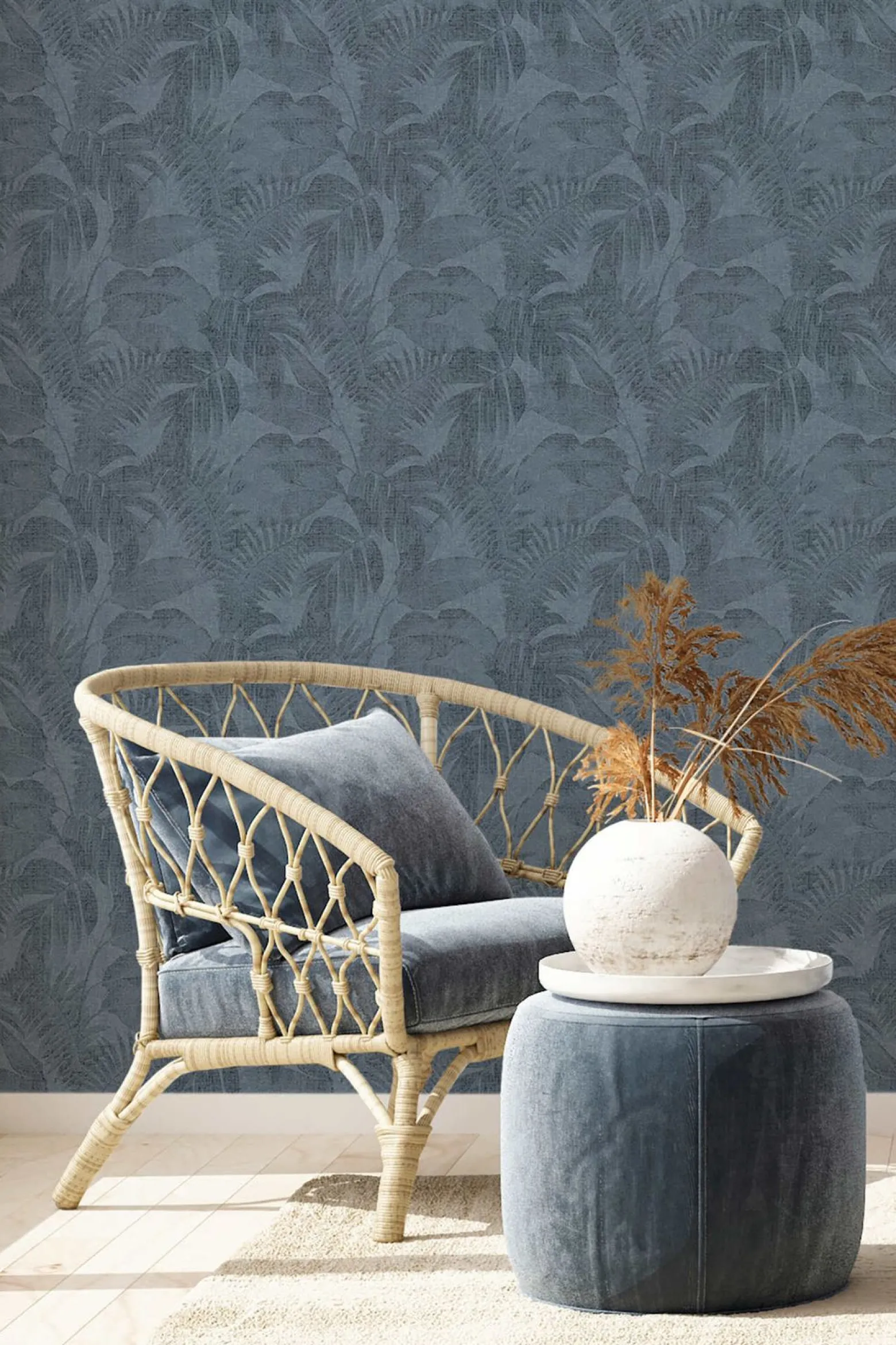 Vliestapete Blätter blau schwarz 37396-5