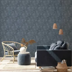 Vliestapete Blätter blau schwarz 37396-5