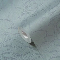 Vliestapete Blätter Blau Silber Metallic 38600-4
