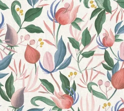 Vliestapete Blätter Blumen Creme Rosa Grün 79062-5