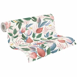 Vliestapete Blätter Blumen Creme Rosa Grün 79062-5
