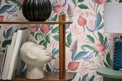 Vliestapete Blätter Blumen Creme Rosa Grün 79062-5