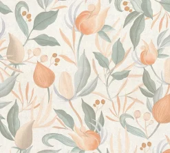 Vliestapete Blätter Blumen Creme Orange Grün 79062-4