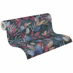 Vliestapete Blätter Blumen Floral Blau Rot 79062-3