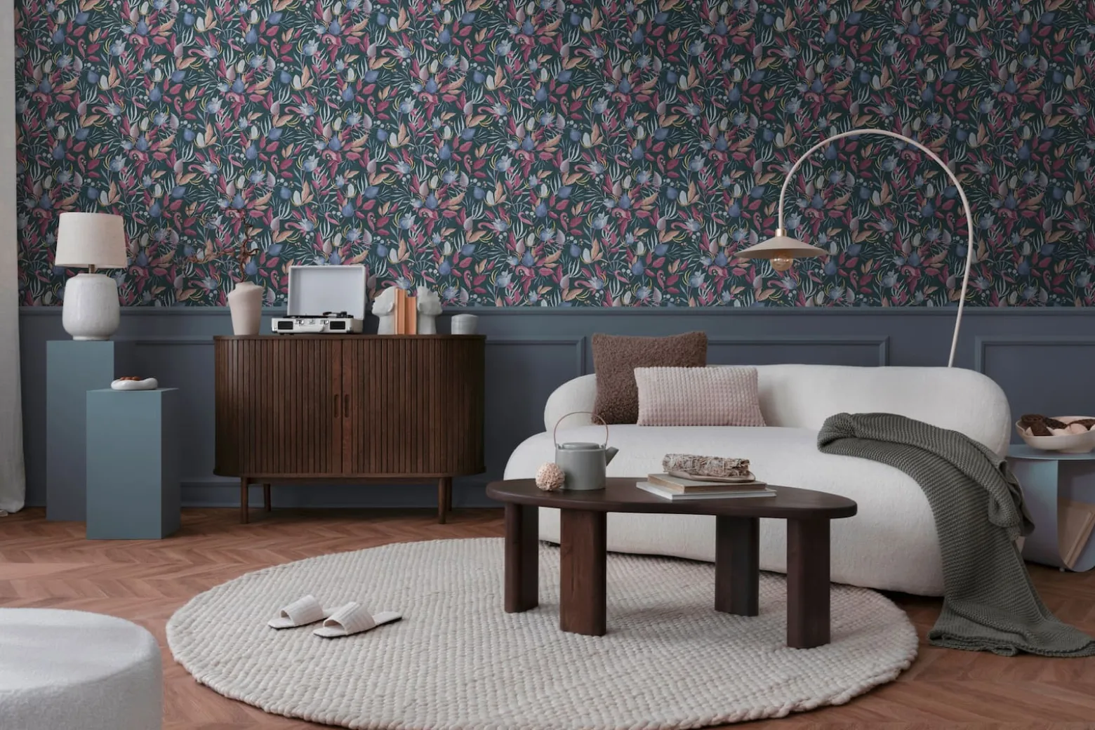 Vliestapete Blätter Blumen Floral Blau Rot 79062-3