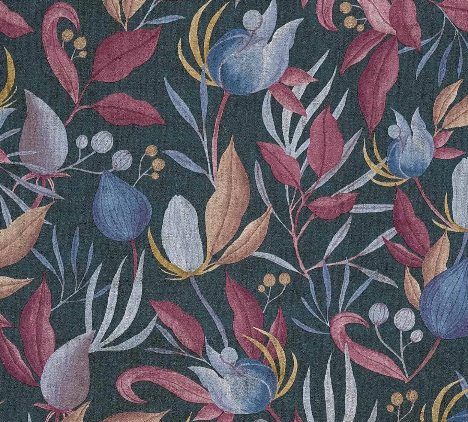 Vliestapete Blätter Blumen Floral Blau Rot 79062-3