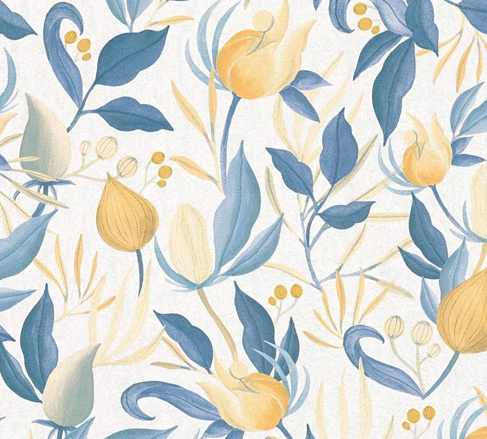 Vliestapete Blätter Blumen Weiß Blau Gelb 79062-6