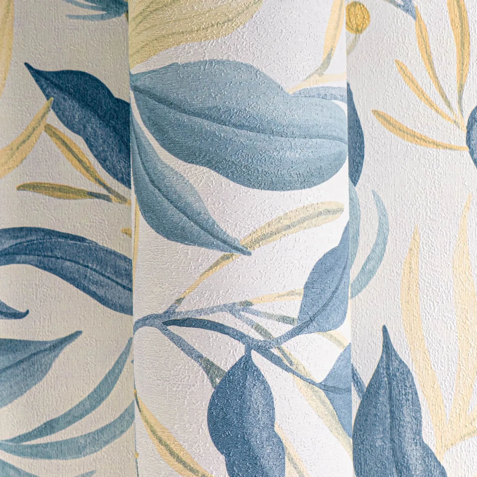 Vliestapete Blätter Blumen Weiß Blau Gelb 79062-6