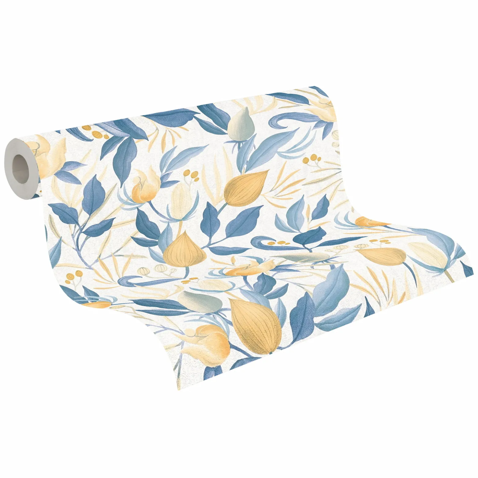 Vliestapete Blätter Blumen Weiß Blau Gelb 79062-6
