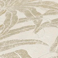 Vliestapete Blätter Creme Gold Silber Metallic 39501-5