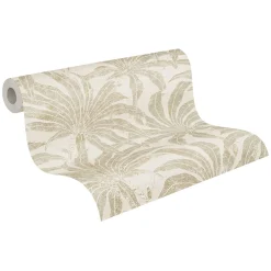 Vliestapete Blätter Creme Gold Silber Metallic 39501-5