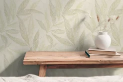 Vliestapete Blätter Creme Grün Silber Metallic 79096-1