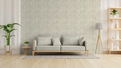Vliestapete Blätter Creme Grün Silber Metallic 79096-1