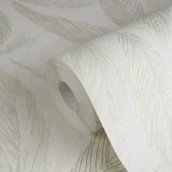 Vliestapete Blätter Creme Grün Silber Metallic 79096-1