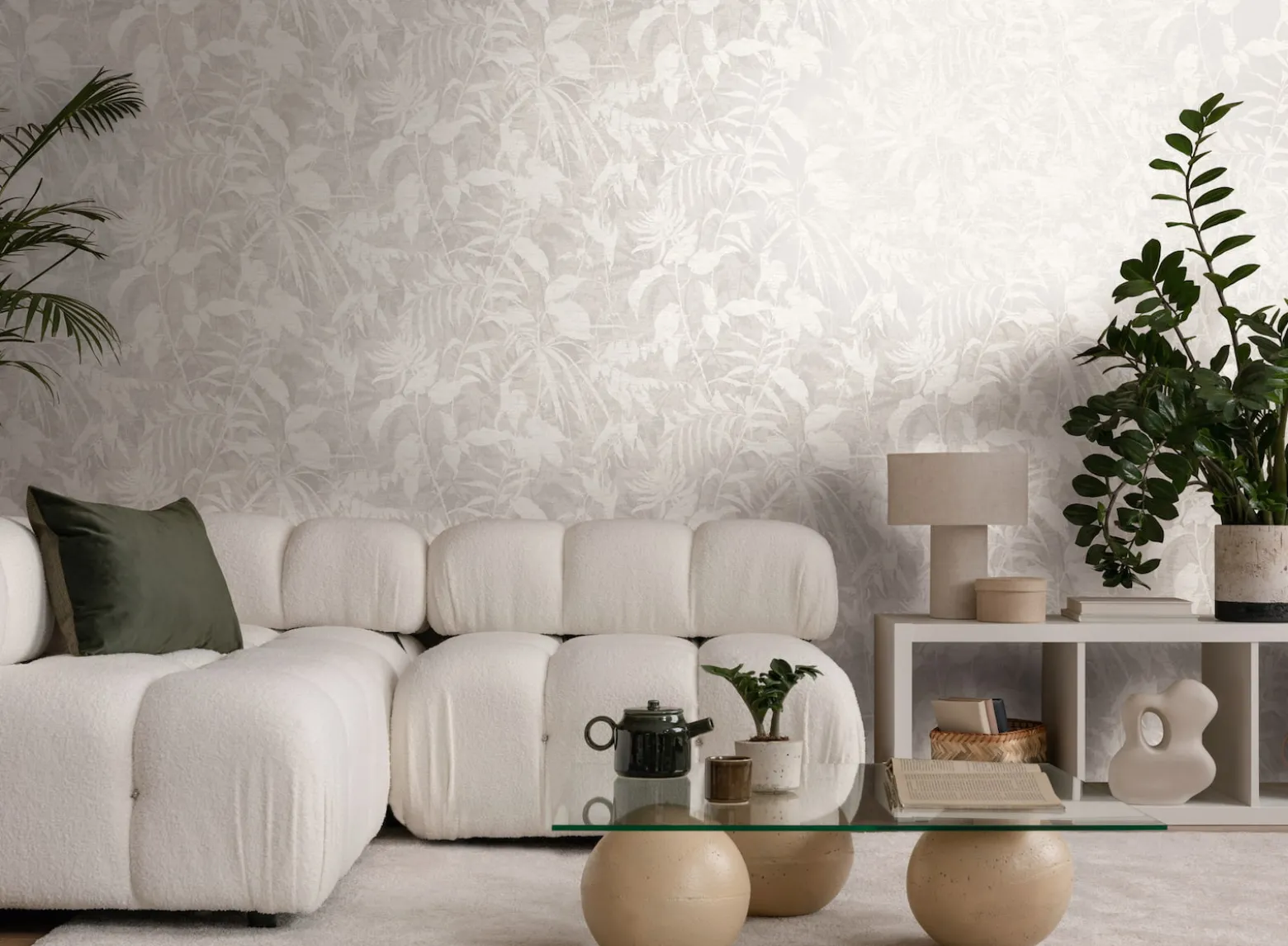 Vliestapete Blätter Dschungel Grau Weiß Metallic 78203-3