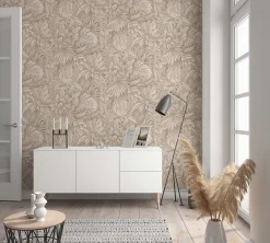 Vliestapete Blätter Dschungel Floral beige braun 33307