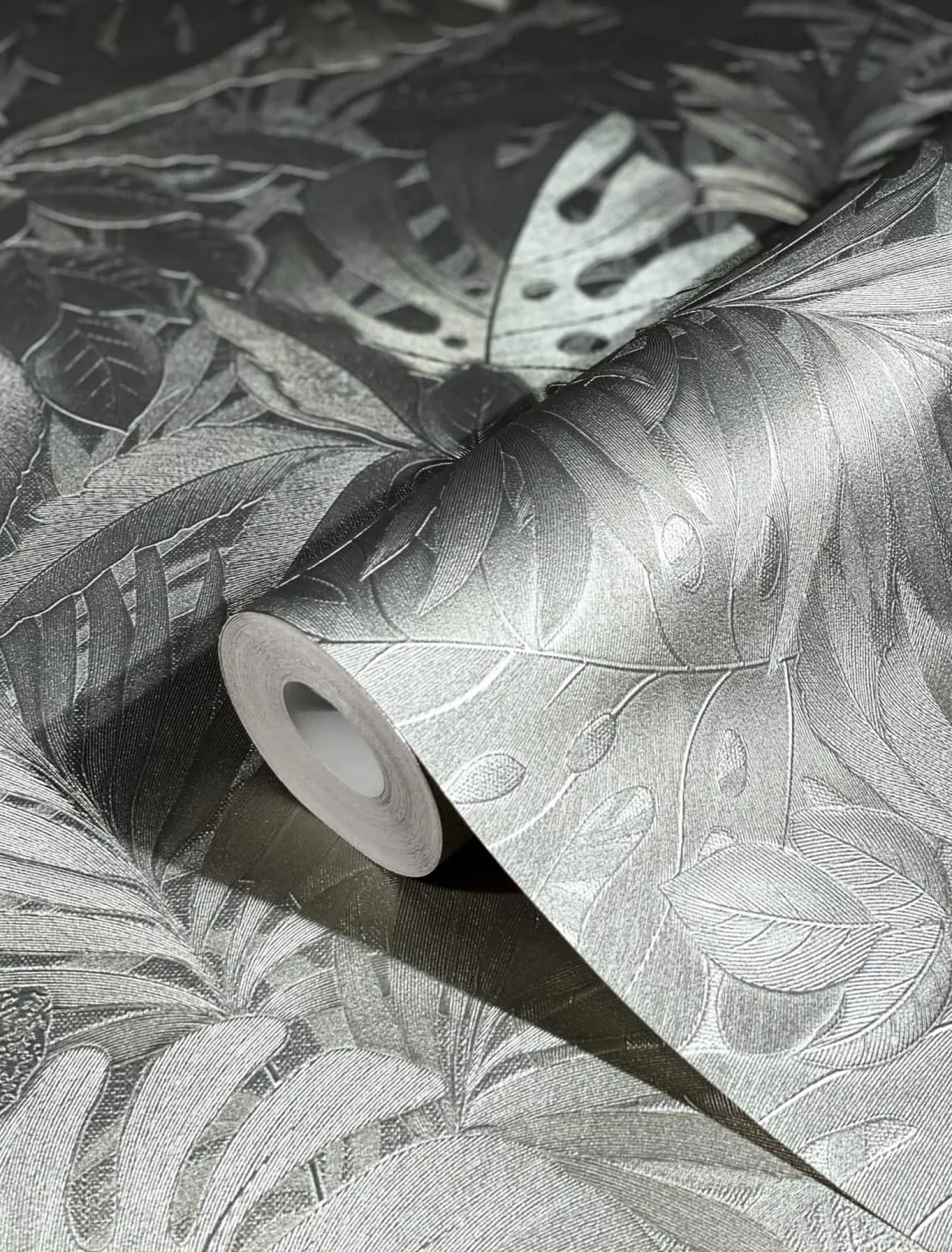 Vliestapete Blätter Dschungel Metallic platin-silber 33302