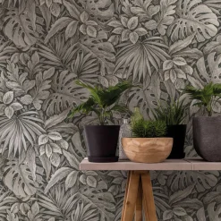Vliestapete Blätter Dschungel Floral taupe schwarz 33305