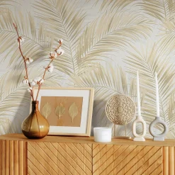 Vliestapete Blätter Dschungel Weiß Beige 10531-02