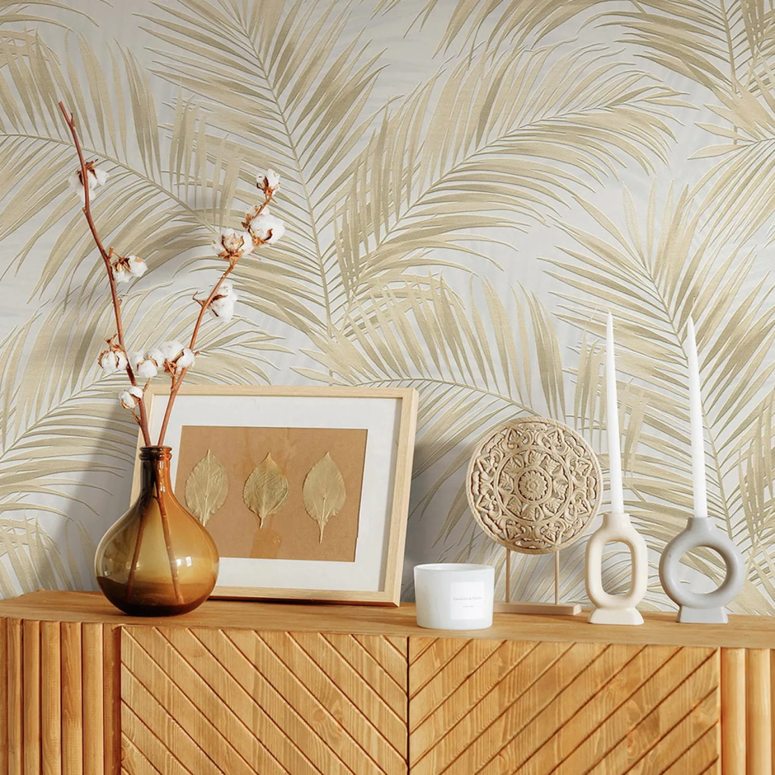 Vliestapete Blätter Dschungel Weiß Beige 10531-02