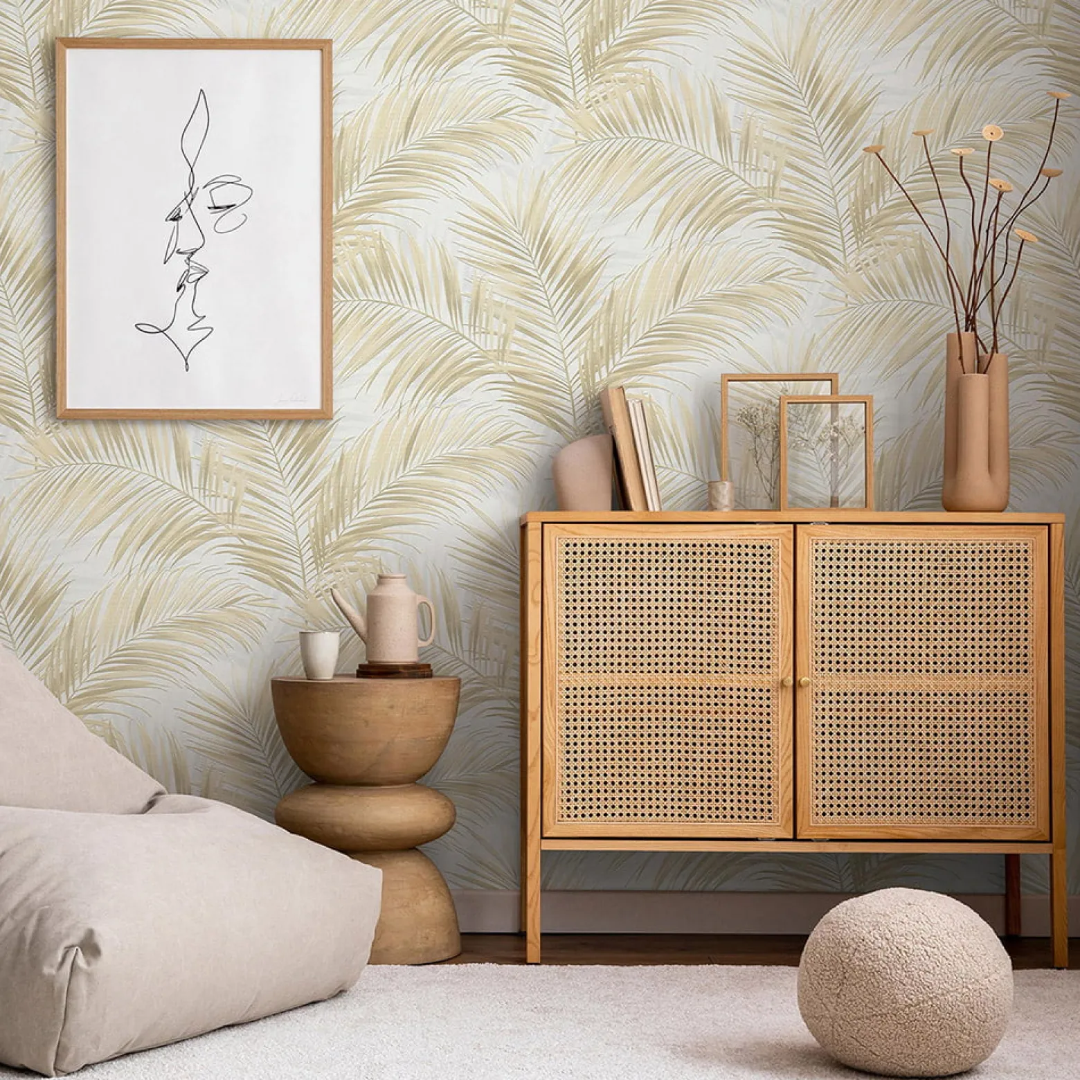 Vliestapete Blätter Dschungel Weiß Beige 10531-02