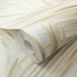 Vliestapete Blätter Dschungel Weiß Beige 10531-02