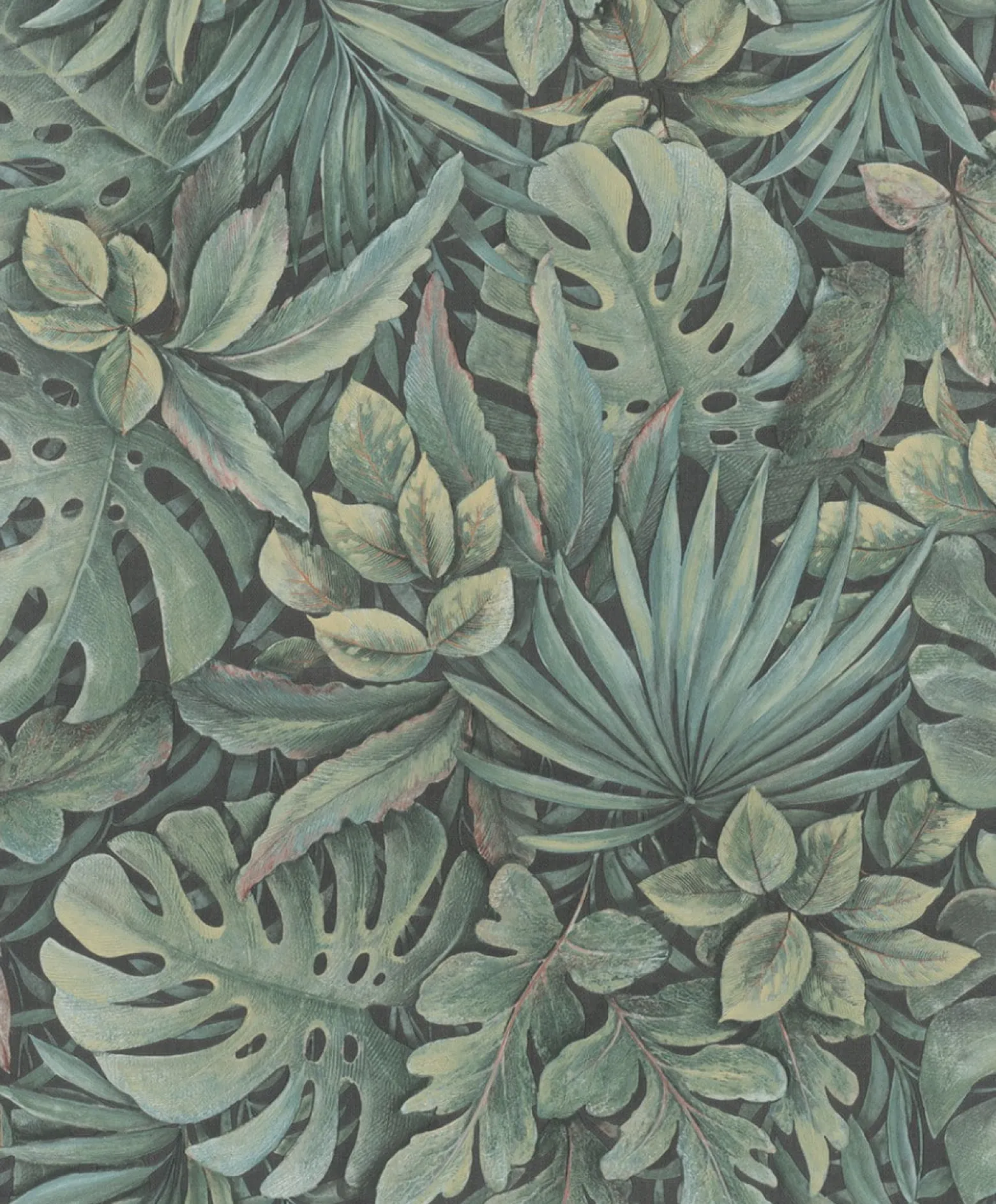 Vliestapete Blätter Dschungel Floral grün schwarz 33304